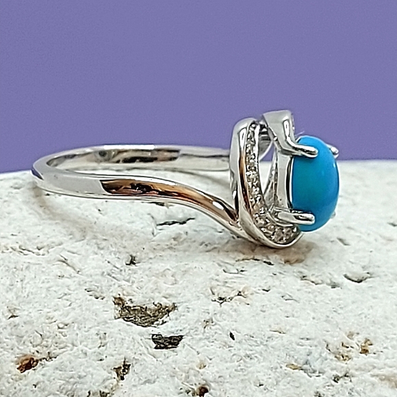 Natural Oval Blue Turquoise 8x6mm & Cz 925 Sterling Silver Ring 6 - Picture 2 of 11